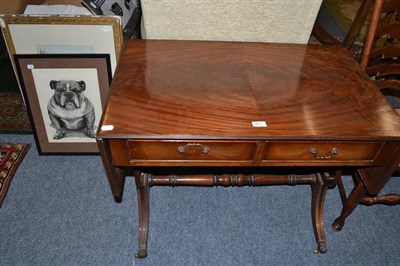 Lot 611 - A reproduction mahogany sofa table, a gilt framed watercolour, an Edwardian lady in a garden,...