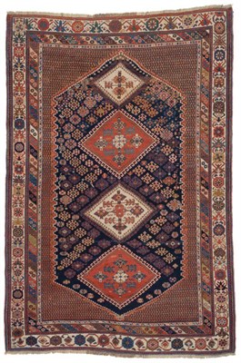 Lot 786 - Fine Afshar Rug South East Iran, 19th century The deep indigo field with four latch hook...