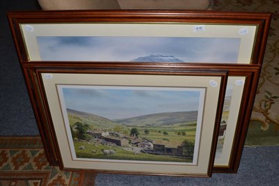 Lot 616 - After Alan Ingham, a shepherd and sheep in a dales landscape, on colour reproduction, together with