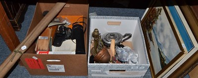 Lot 623 - Assorted collectables including Rover Viking radiator cap, assorted cameras, brassware, cased...