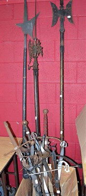 Lot 648 - Reproduction swords and two cross bows