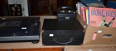 Lot 666 - Two portable gramophones, SP132 record deck and a quantity of assorted LPs and 78s