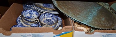 Lot 670 - Nine boxes of mixed ceramics and glass, Copenhagen vase, part Copenhagen dinner service, etc