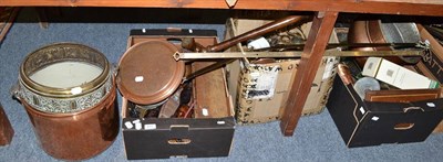 Lot 677 - Copper bucket, metalwares, bed warming pan, two reproduction wooden bowls, fruit, assorted...