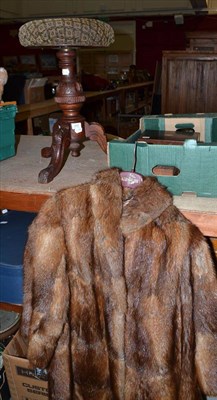 Lot 685 - Victorian piano stool, fur coat, writing box, two jewellery boxes and a Kodak camera