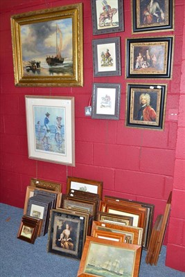 Lot 689 - Modern framed oil on canvas figures on a beach and a large quantity of modern framed prints,...