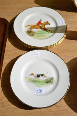 Lot 738 - Eight plates hand decorated with hunting scenes by Dulcie Vaughan