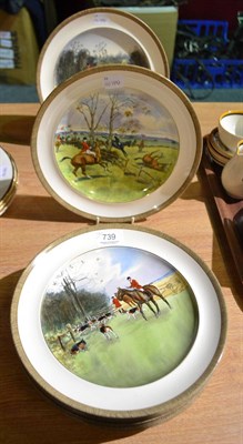 Lot 739 - Twelve large Copeland pottery plates decorated with hunting scenes, designed by Lionel Edwards