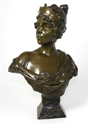 Lot 806 - After Emanuel Villanis (1858-1914): A Bronze Bust of Lucrece, on a square socle, titled and...