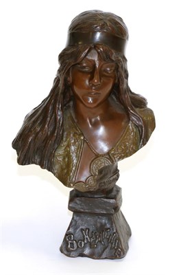 Lot 807 - After Emanuel Villanis (1858-1914):  "Bohemienne " A Bronze Bust of a Maiden, titled and signed...