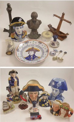 Lot 23 - A large group of Nelson memorabilia including Delft character jug, faience ware, Royal Doulton...