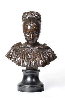 Lot 808 - After Aime-Jules Dalou (French, 1839-1902): A Bronze Bust of Boulognaise, on an ebonised...