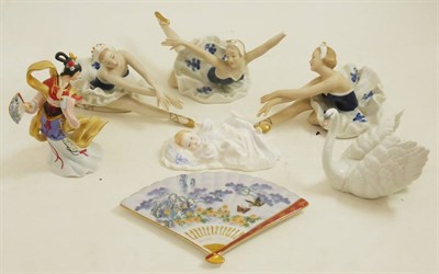 Lot 37 - Royal Doulton figure New Baby, Lladro swan and other decorative ceramics