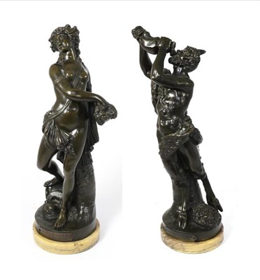 Lot 809 - After Claude Michel Clodian (1738-1814): A Pair of Bronze Figures of Bacchante and Satyre A...