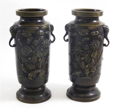 Lot 48 - A good pair of Japanese bronze vases with Kyoto mark made for Chinese market