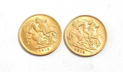 Lot 62 - Two George V half sovereigns, 1912 and 1913