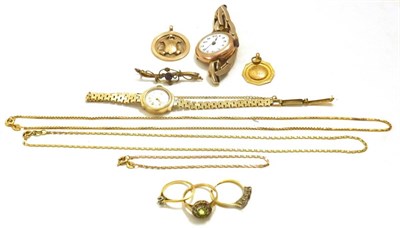 Lot 64 - A group of gold including a 9ct lady's wristwatch and 9ct strap, 9ct gold lady's watch, two 9ct...