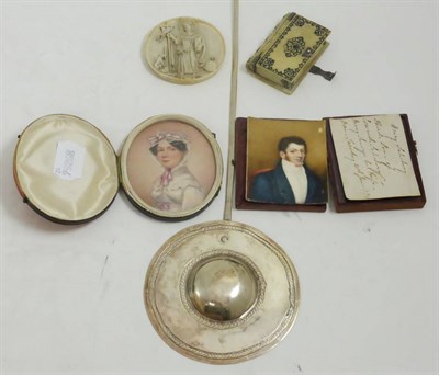 Lot 72 - A 19th century unframed miniature on ivory of Henry Salisbury in damaged case, an oval miniature of