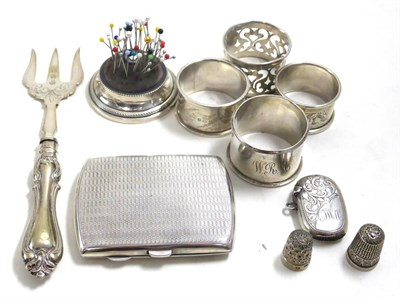 Lot 73 - A small quantity of silver and silver plate including napkin rings, a pin cushion, a purse, etc