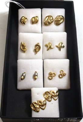 Lot 78 - Seven pairs of stud earrings; including six pairs of 9ct gold earrings and one other