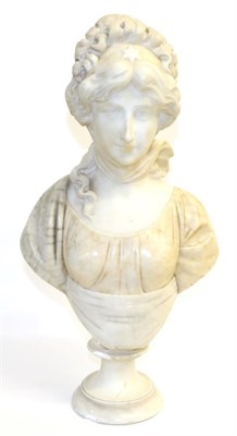 Lot 813 - A Cipriani: An Alabaster Bust of a Maiden, her hair tied up with a scarf, on a circular socle,...