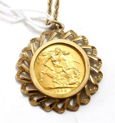 Lot 86 - An Elizabeth II gold sovereign, 1968, mounted as a pendant on a 9ct gold chain