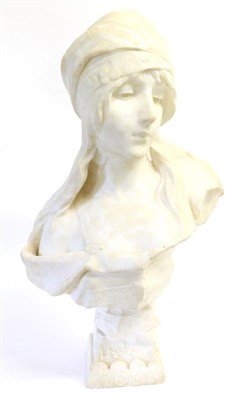 Lot 814 - After Emanuel Villanis (1858-1914): An Alabaster Bust of Rouk, on a square socle, 63cm high