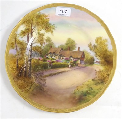 Lot 107 - A Royal Worcester plate, painted with Anne Hathaway Cottage by Rushton