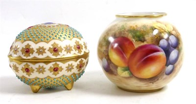 Lot 118 - A Royal Worcester vase painted with fruit possibly by Phillips together with a Coalport enamel...