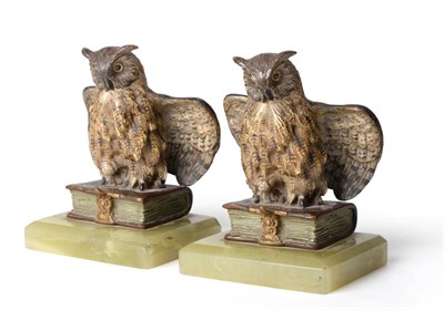 Lot 822 - A Pair of Austrian Cold Painted Bronze Bookends, early 20th century, naturalistically modelled...