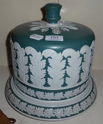Lot 157 - Victorian pottery green ground cheese dome