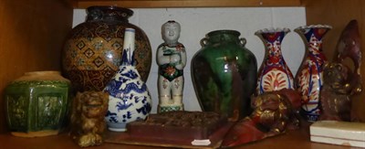 Lot 161 - A group of 19th/20th century Oriental items including earthenware figure, vases, carvings, etc