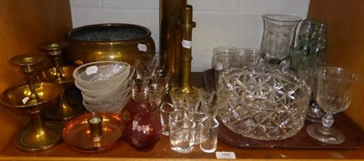 Lot 166 - A quantity of glass including drinking glasses, a celery vase, etc together with copper and...