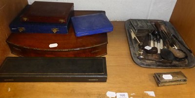 Lot 168 - A cased set of six silver teaspoons, a small jewellery casket, a pair of silver sugar tongs, an oak