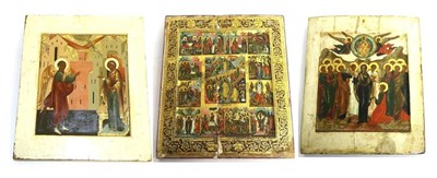 Lot 827 - Russian School (19th century): An Icon Painted with the Annunciation, within a moulded  "frame...