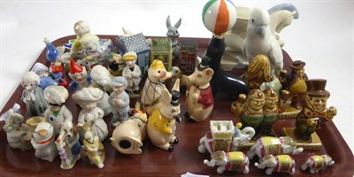 Lot 199 - A quantity of 1930's Wade figures and models including Elephant Train, Alphabet Train, Pearly...