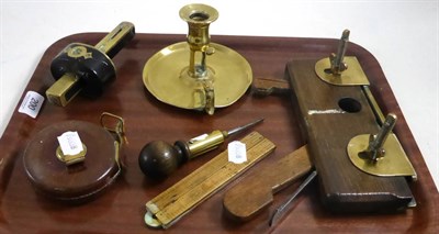 Lot 200 - Tongue and groove plane, scriber and other collectable items (one tray)