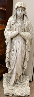 Lot 831 - A Victorian Stone Figure of the Virgin Mary, standing wearing robes, her hands clasped in...