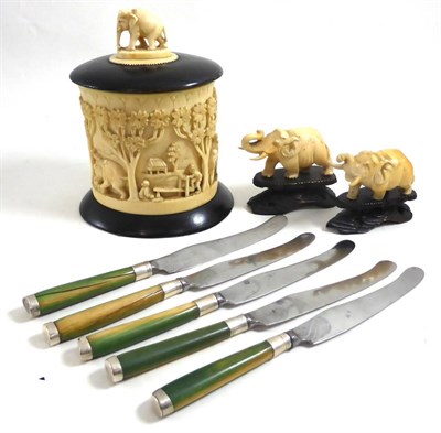 Lot 205 - Georgian ivory handled knives, other ivory pieces and an ivory pot