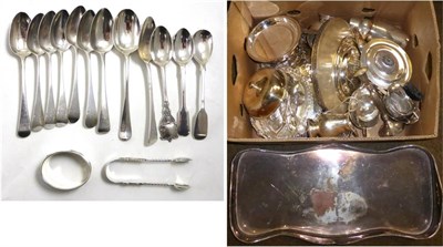 Lot 242 - A quantity of silver plate, silver teaspoons and a napkin ring