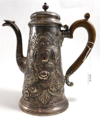 Lot 257 - Early 18th century silver coffee pot (many repairs)