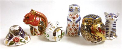 Lot 280 - Six Royal Crown Derby animal paperweights, including squirrel, mole, etc (one lacking stopper, five