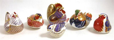 Lot 284 - Six Royal Crown Derby bird paperweights (all with 'gold' stoppers)