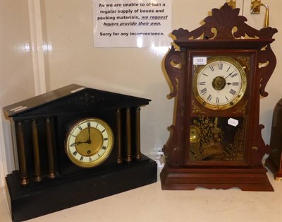 Lot 303 - A black slate mantel clock and a Seth Thomas clock (2)