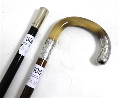 Lot 306 - A silver mounted horn walking stick and another walking stick