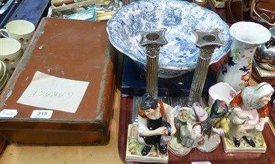 Lot 315 - A pair of silver Corinthian column candlesticks, a pair of Staffordshire figures, pair of porcelain