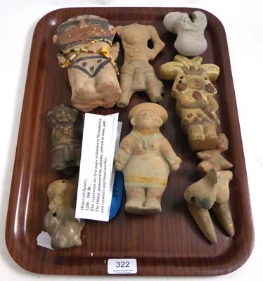 Lot 322 - A group of pre-Columbian terracotta figures including: a Chancay figure, Huari double sided warrior