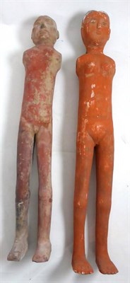 Lot 337 - Two Chinese Han dynasty style terracotta stick figures