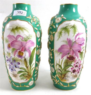 Lot 352 - Pair of Copeland Spode vases painted with orchids