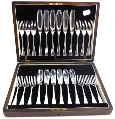 Lot 355 - A silver twelve piece fish service, Sheffield 1932, in a mahogany canteen